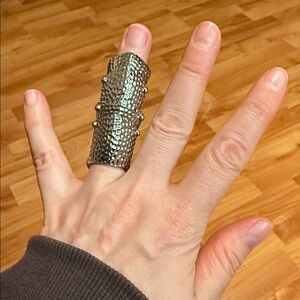 Silver Textured Armor Ring Hammered Full-Finger Knuckle Joint Armour Ring Chrome